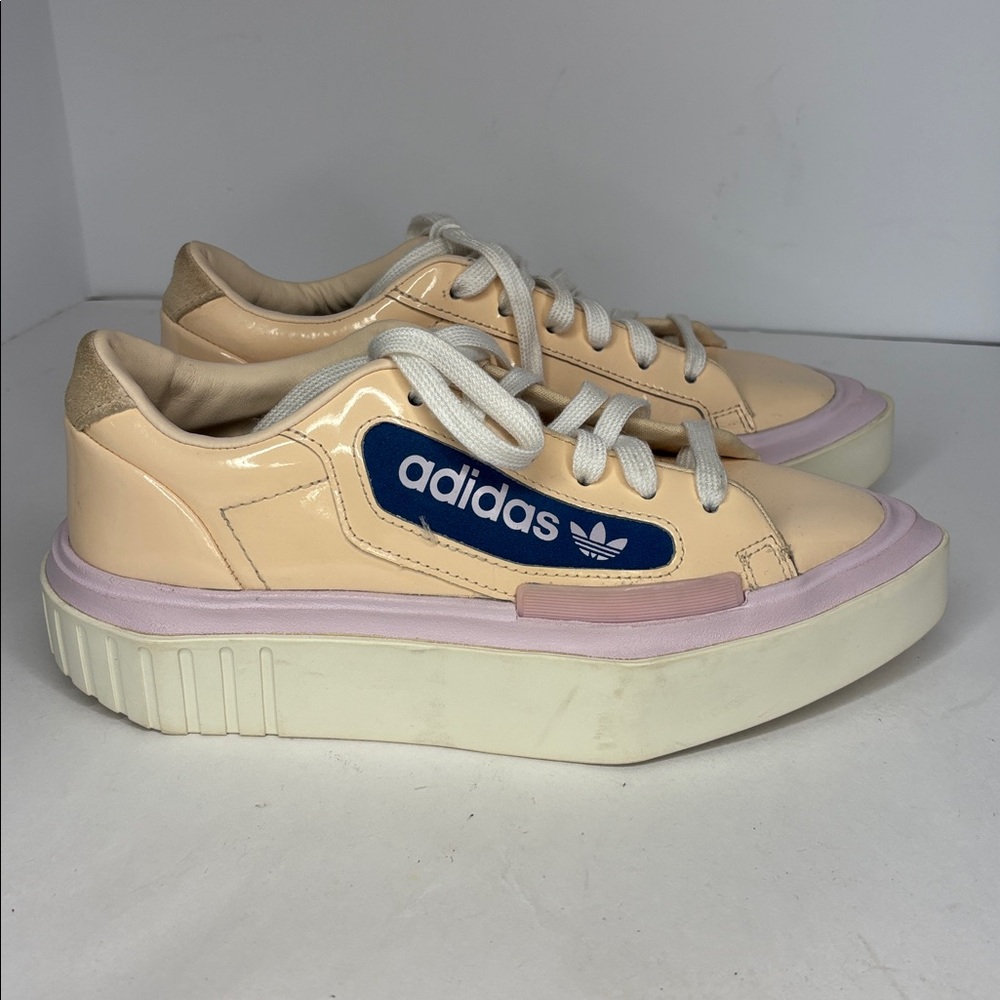 Adidas Originals Hyper Sleek Platform Sneakers Size 6 tan pink blue - Picture 5 of 15